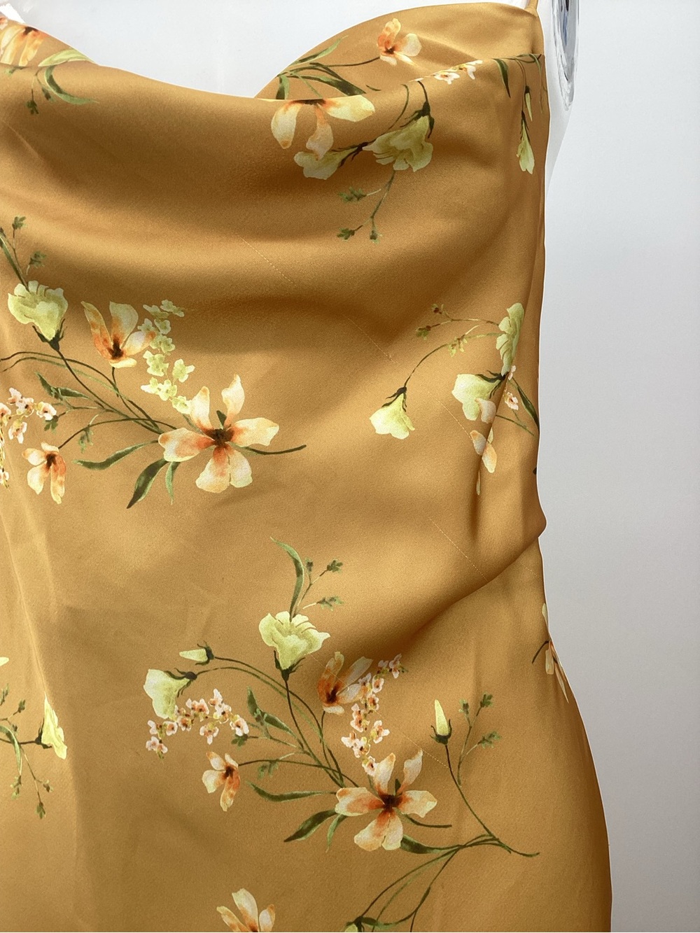 Birdh Grey Matte Satin Gold Floral Cowl Neck Floral Dress - Picture 8 of 14